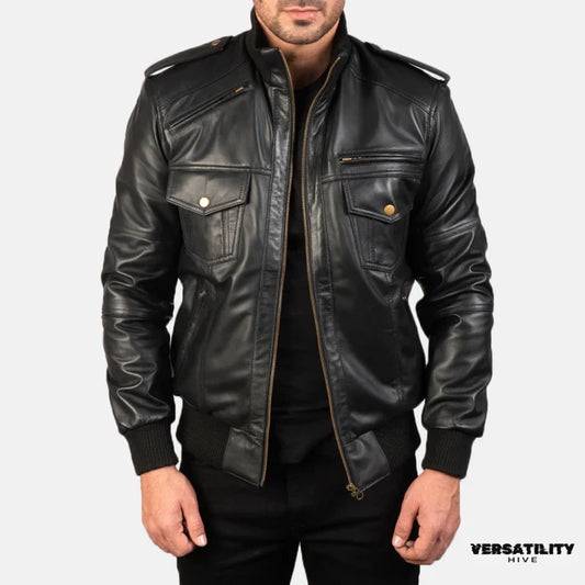 Versatility Black Knight Leather Bomber Jacket